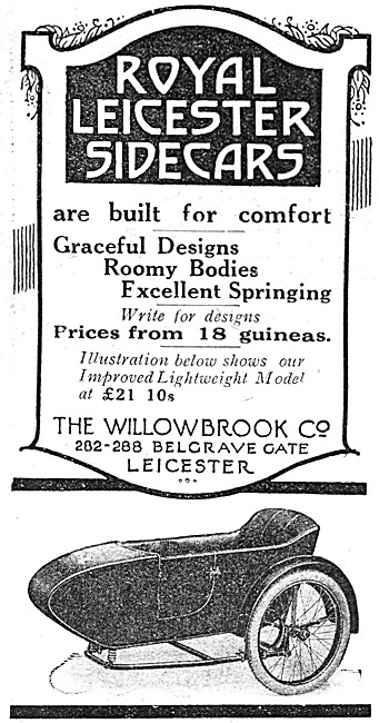 1921 Willowbrook Royal Leicester Sidecars Advert                 