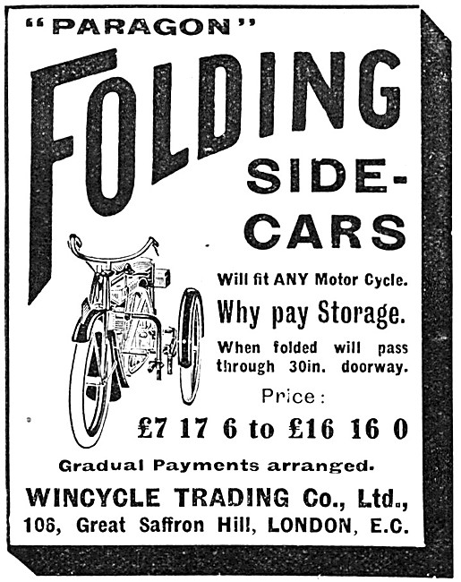 1913 Wincycle Folding Sidecars                                   