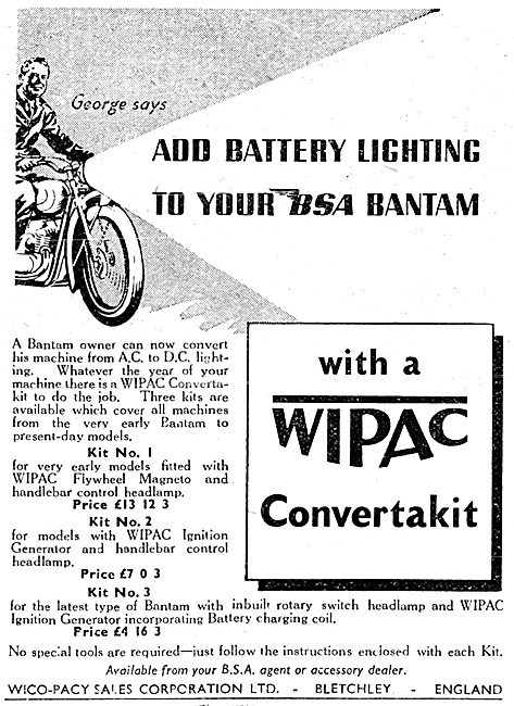 Wipac BSA Bantam Battery Lighting Kit                            