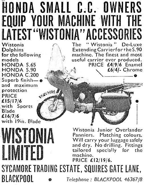 Wistonia Motor Cycle Accessories 1966 Advert                     