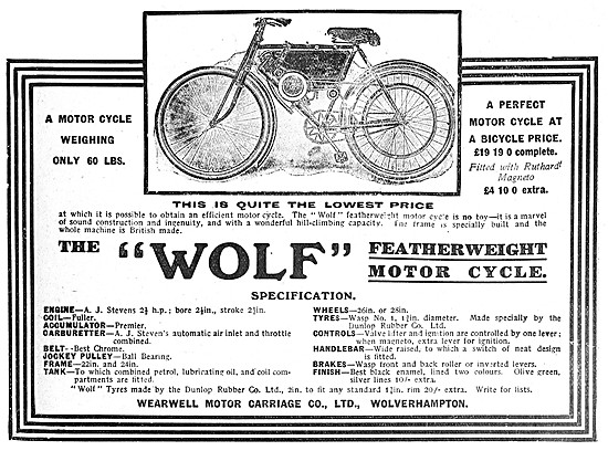 1908 Wolf Motor Cycle - Wolf  Featherweight Motor Cycle          