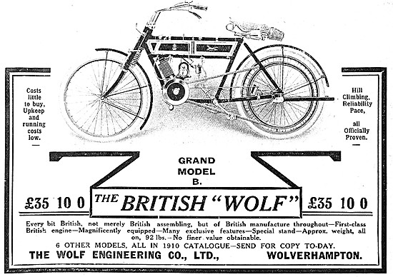 1910 British Wolf Motor Cycle - Wolf Grand Model B Motor Cycle   