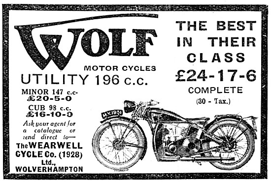 1931 Wolf 196 cc Utility Motor Cycle                             