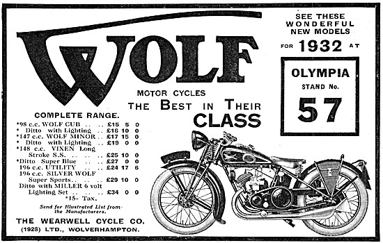 The Complete Range Of Wolf Motor Cycles For 1932                 