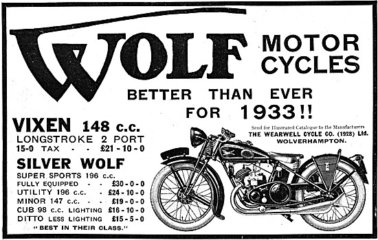 1932 Wolf Vixen 148 cc Twin Port Longstroke  Motor Cycle         
