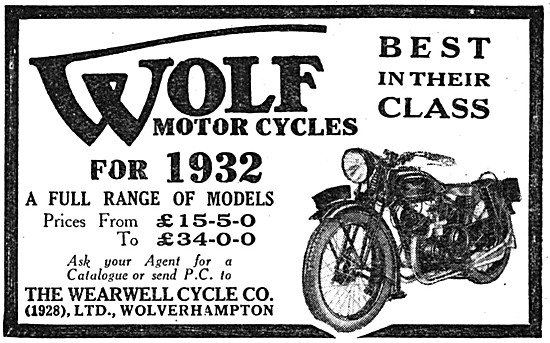 Wolf Motor Cycles 1932 Advert                                    