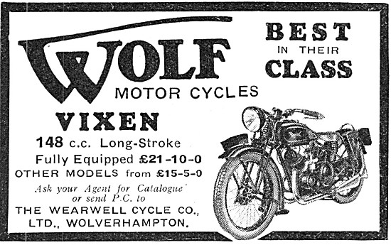 1933 Wolf Vixen 148 cc Long Stroke Motor Cycle                   
