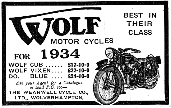 Wolf Motor Cycles - Wolf Cub - Wolf Vixen 1934 Models            