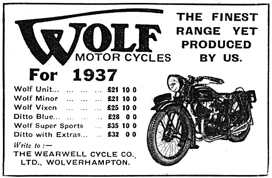 Wolf Motor Cycles For 1937 - Wolf Unit - Wolf Vixen - Wolf Minor 