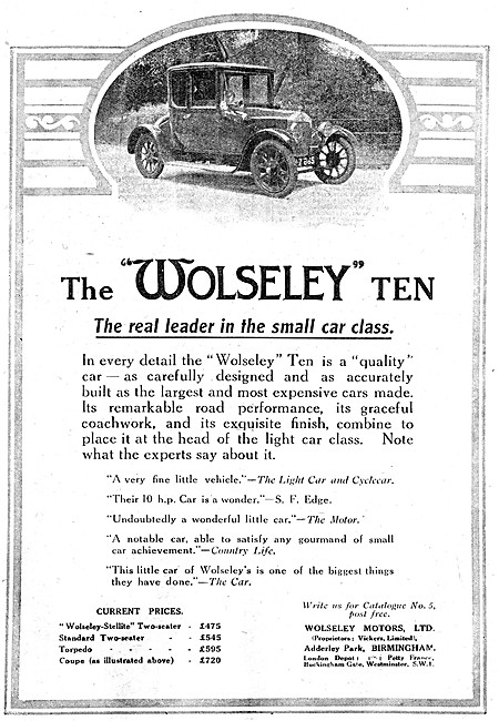 Wolseley Light Motor Cars                                        