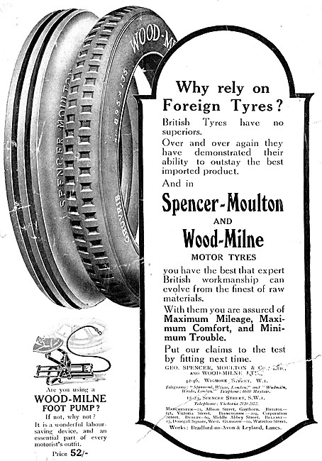 Wood-Milne & Spencer- Moulton Motor Cycle Tyres 1921 Advert      