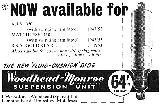 Woodhead Monroe Motor Cycle Suspension Units 1954 Advert         