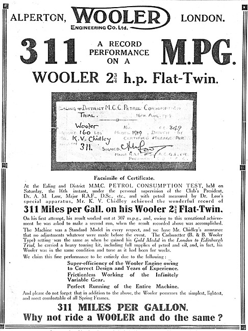 1919 Wooler 2.75 hp Flat Twin Motor Cycle                        