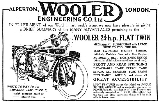 Wooler 2 3/4 hp Flat Twin Motor Cycle                            