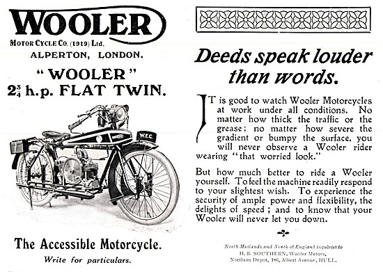1920 Wooler 2.75 Motor Cycle Advert                              