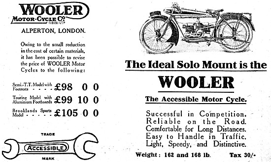 The 1921 Wooler Motor Cycle Model range                          