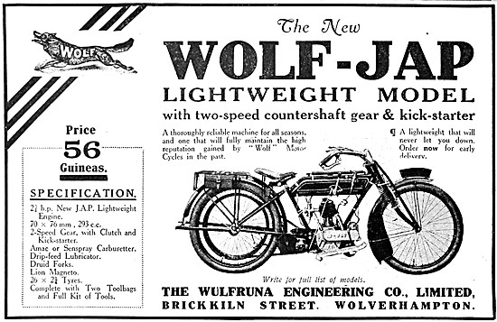 Wulfruna Wolf Motor Cycles - Wolf-JAP 2 1/2 hp Motor Cycle 1919  
