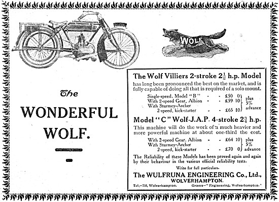1920 Wulfruna Wolf Villiers Two-Stroke Motor Cycle               