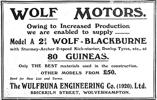 1921 Wulfruna Wolf-Blackburne Motor Cycle                        