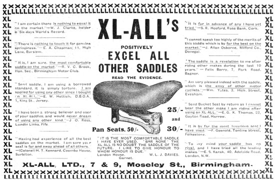 1912 XL-All Motor Cycle Saddle                                   