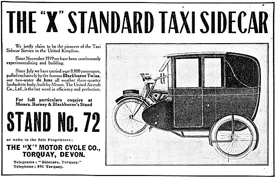 The X Standard Taxi Sidecar & Burney Blackburne Twins 1920       