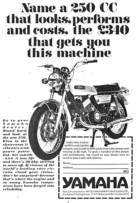 1971 Yahama 250 cc Twin Motor Cycle                              