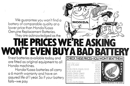 Yuasa Motor Cycle Batteries - Honda-Yuasa Motorcycle Batteries   