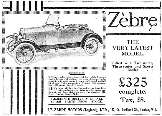 Le Zebre Light Motor Cars 1921                                   