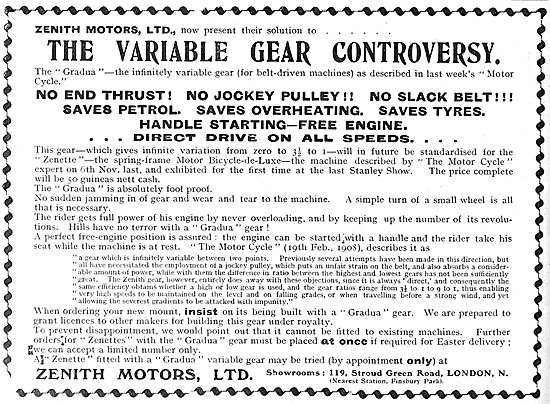 Zenith Motor Cycles - Zenith Motor Cycle Variable Gear           