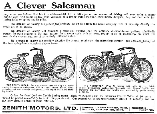 Zenith Motor Cycles - Zenith Bicar - Zenith Zenette              
