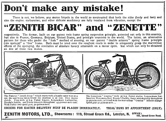 Zenith Motor Cycles - Zenith Bicar - Zenith Zenette              