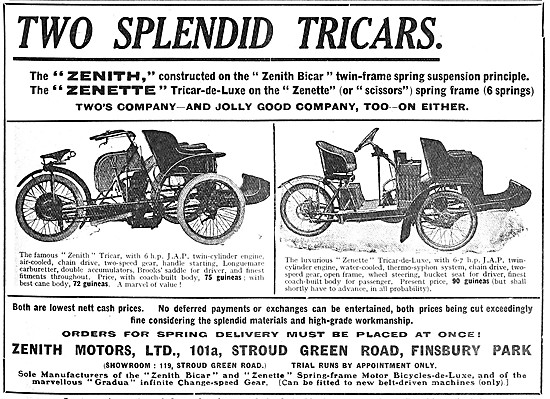 1908 Zenith Motor Cycles - Zenith Bicar - Zenith Zenette         