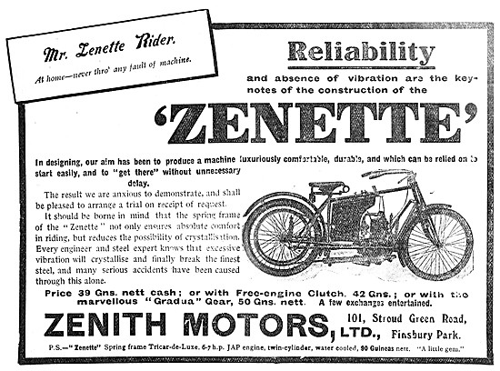 1908 Zenith Zenette Motor Cycle                                  