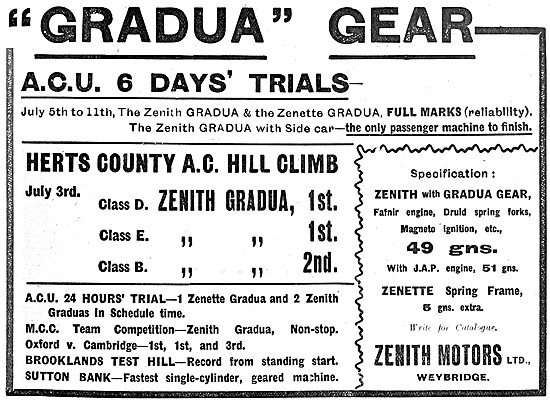 1909 Zenith Gradua Motor Cycles                                  