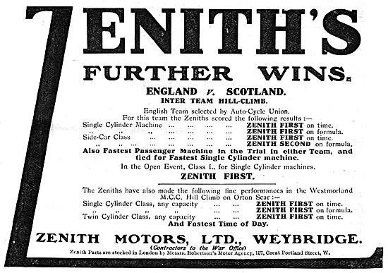 The 1912 Range Of Zenith Motor Cycles                            