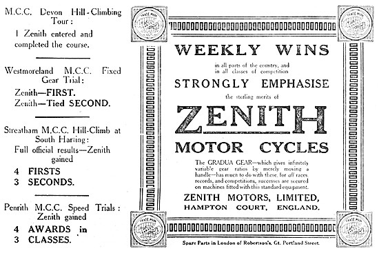 1914 Zenith Motor Cycles                                         