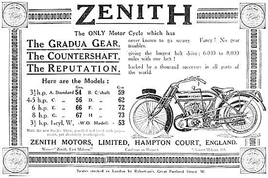 Zenith Gradua Motor Cycle Range 1914                             