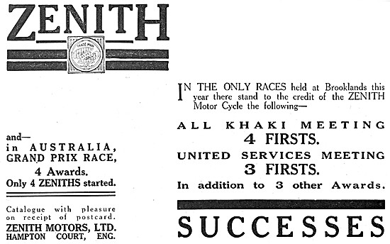 Zenith Motor Cycles 1915 Advert                                  