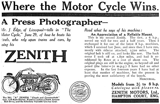 1916 Zenith Big 8 Motor Cycle - Zenith Gradua                    