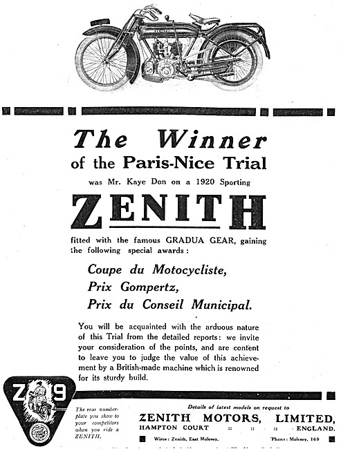1920 Zenith Motor Cycles 1920                                    