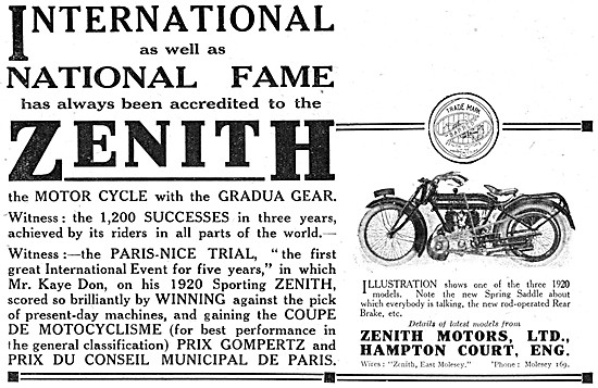 1920 Zenith Gradua Gear Motor Cycle                              