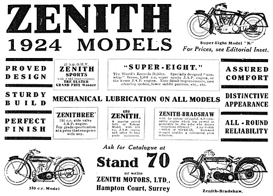 1924 Zenith Motor Cycle Models - Zenith-Bradshaw                 