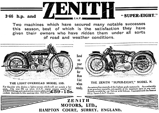 1924 Zenith Model N Super-Eight Motor Cycle - Zenith Model 19B   