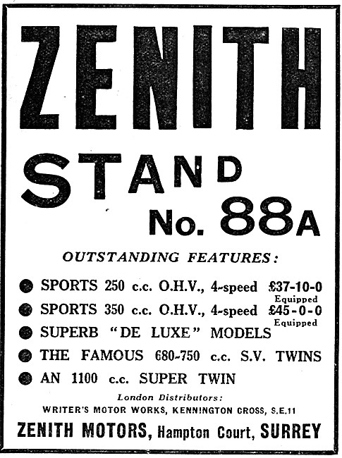 Zenith Motor Cycle Range For 1933 / 1934                         