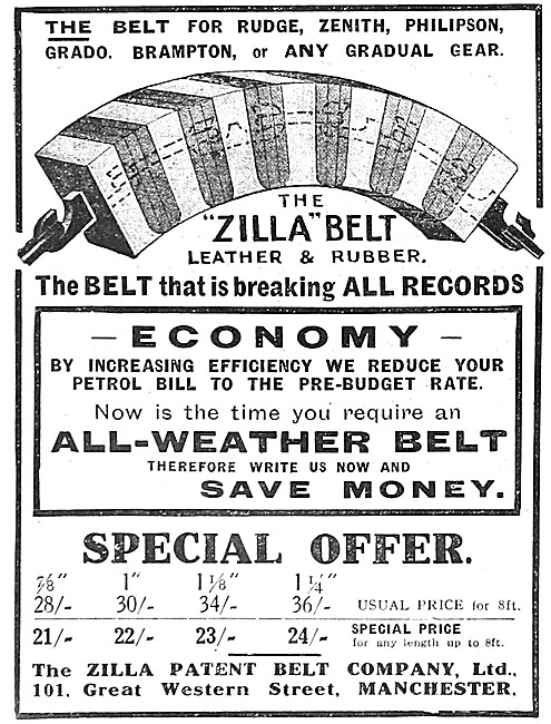 Zilla Motor Cycle Drive Belts - Zilla Belts 1916                 