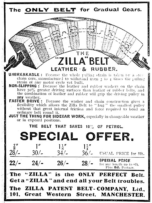 1916 Zilla Gradual Gears Transmission Drive Belts                