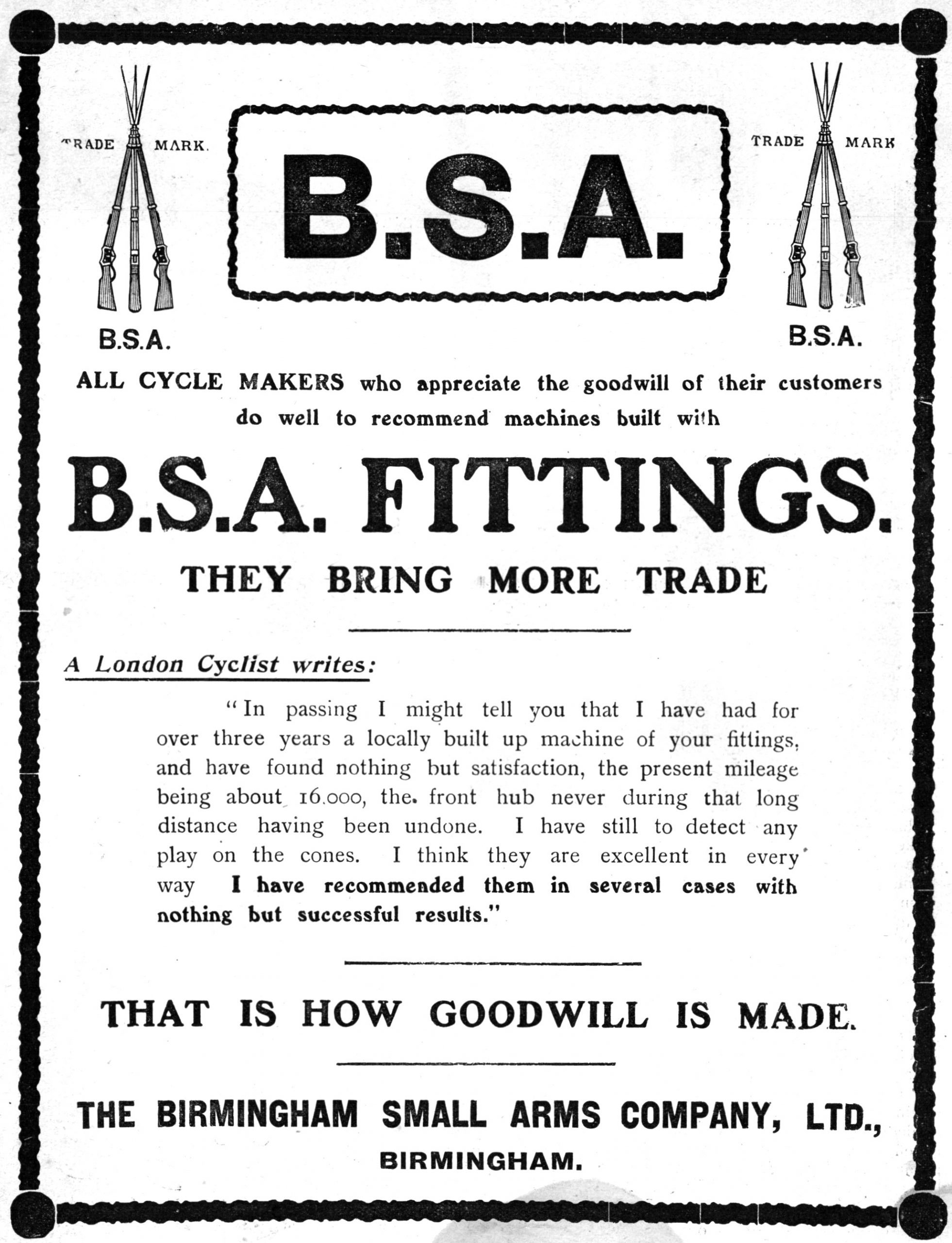 1906 BSA motor cycle Advert